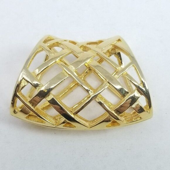 Vintage Gold Tone Scarf Necklace Slide, Woven Open Work Design, Retro Estate - Picture 3 of 5